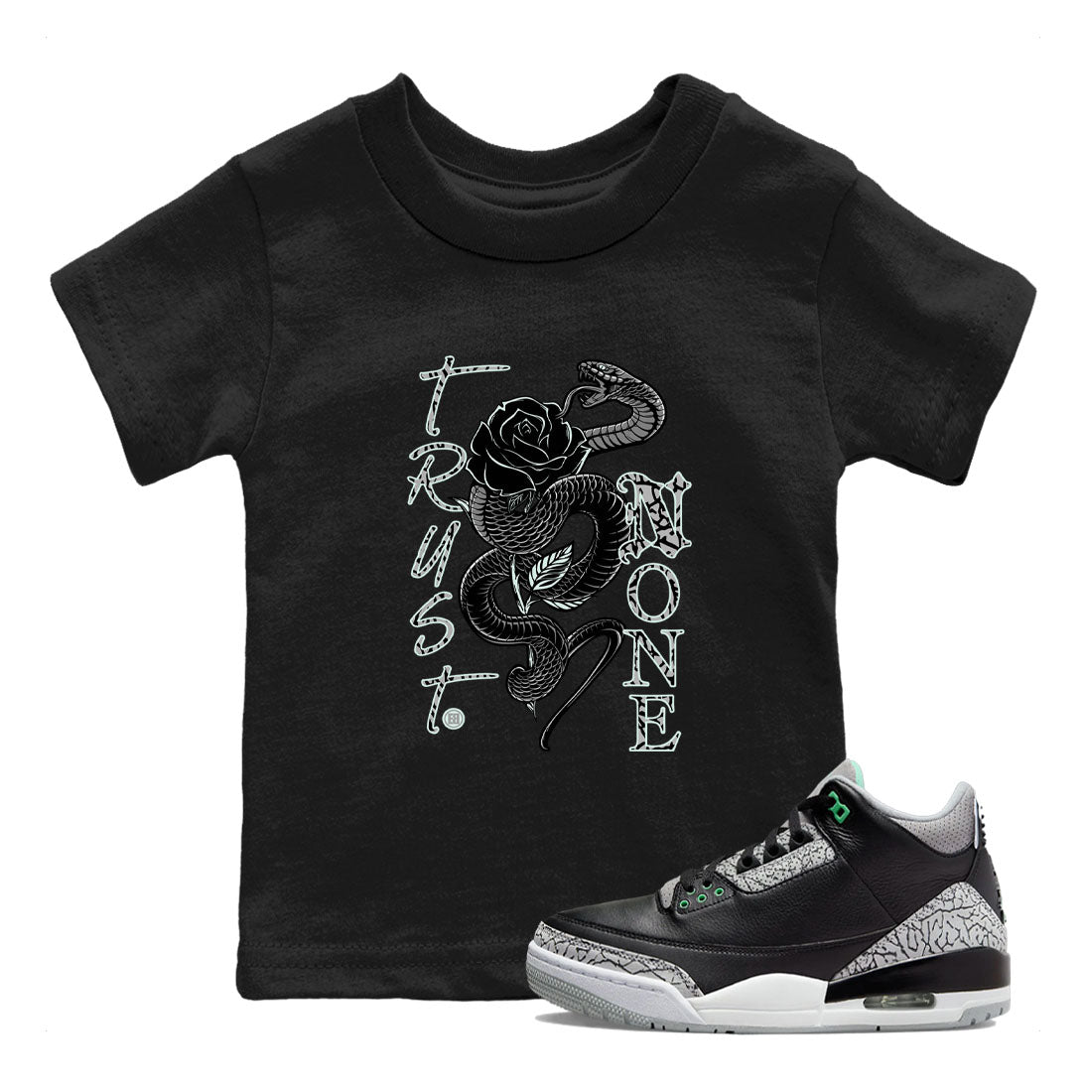 Trust None snkmatch Tees Kids - Air Jordan 3 Green Glow