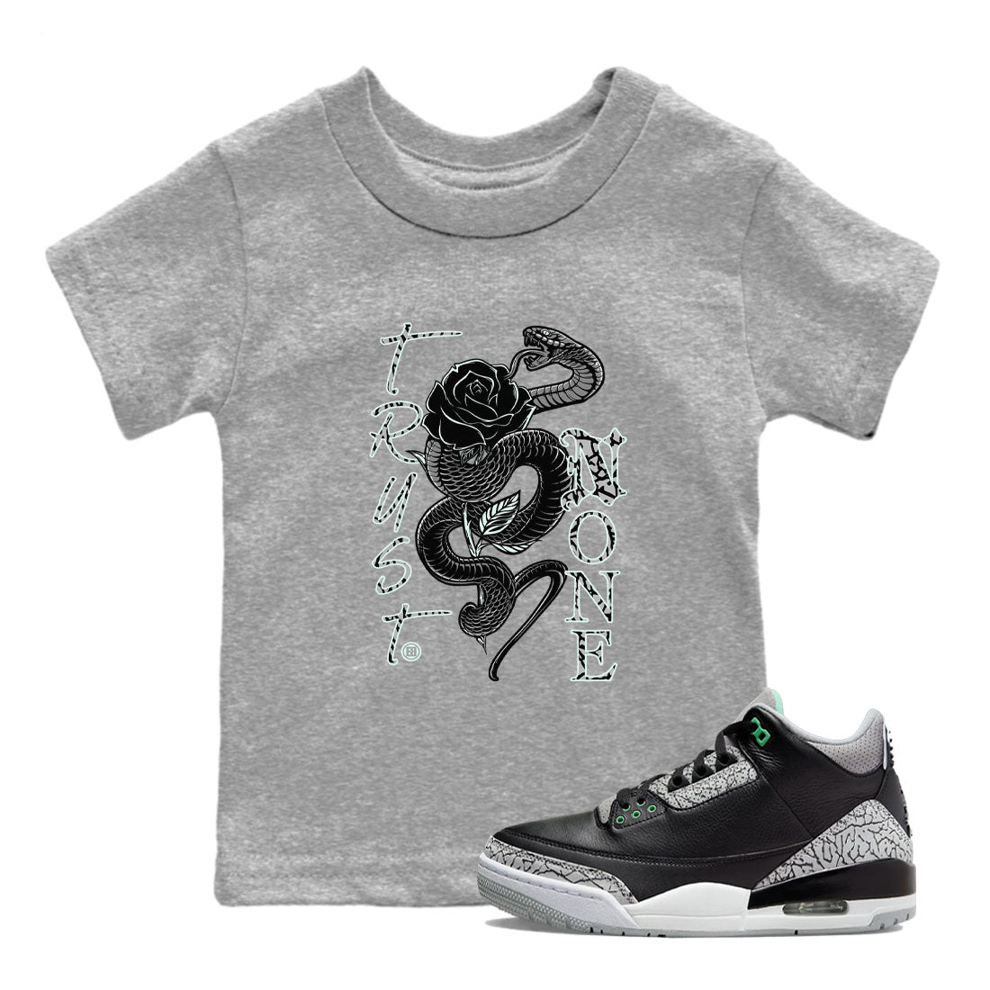 Trust None snkmatch Tees Kids - Air Jordan 3 Green Glow