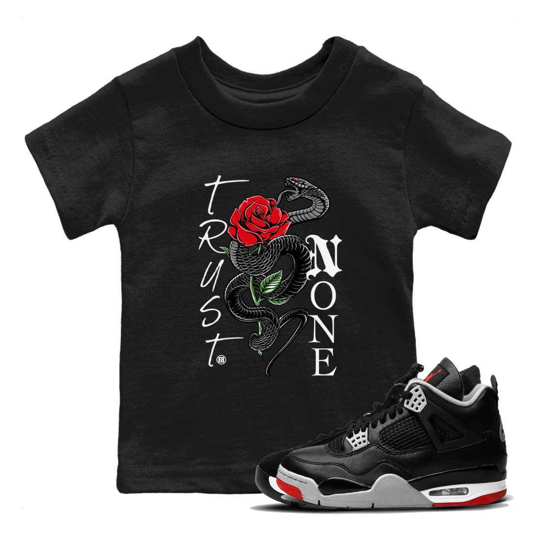 Trust None snkmatch Tees Kids - Air Jordan 4 Bred Reimagined