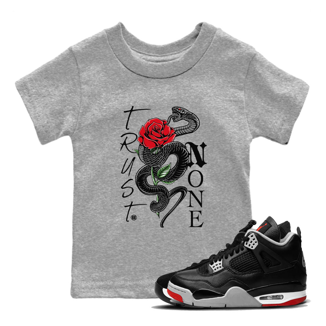 Trust None snkmatch Tees Kids - Air Jordan 4 Bred Reimagined