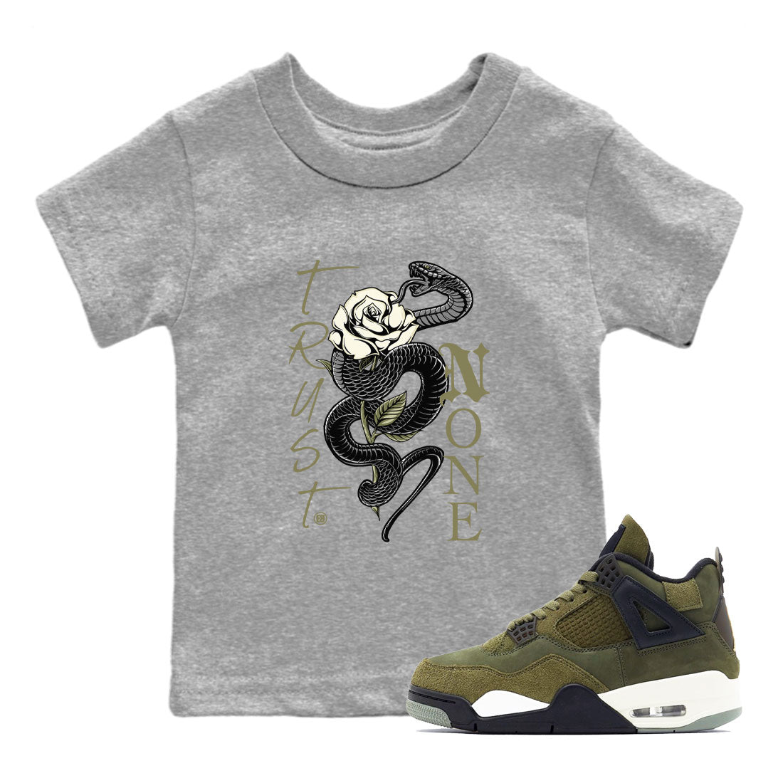 Trust None snkmatch Tee Kids - Air Jordan 4 Medium Olive