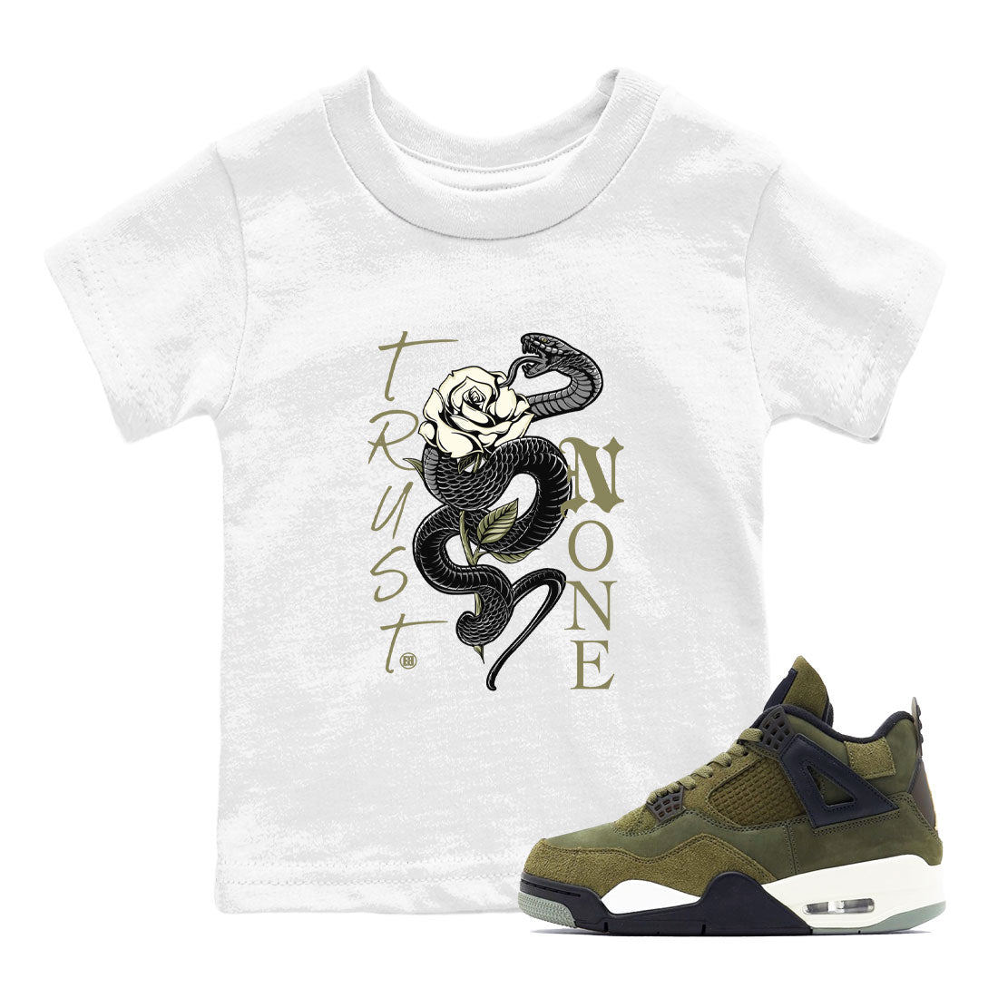 Trust None snkmatch Tee Kids - Air Jordan 4 Medium Olive