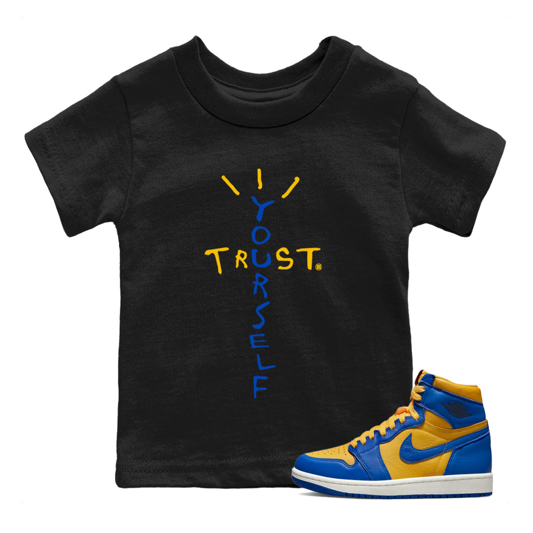 Trust Yourself Kids Tops - Air Jordan 1 Game Royal Varsity Maize