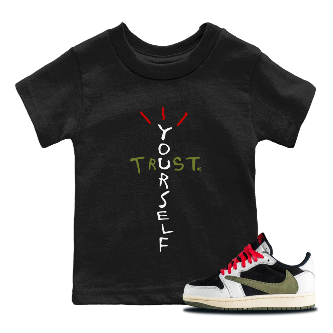 Trust Yourself Kids Tops - Air Jordan 1 Travis Scott Olive