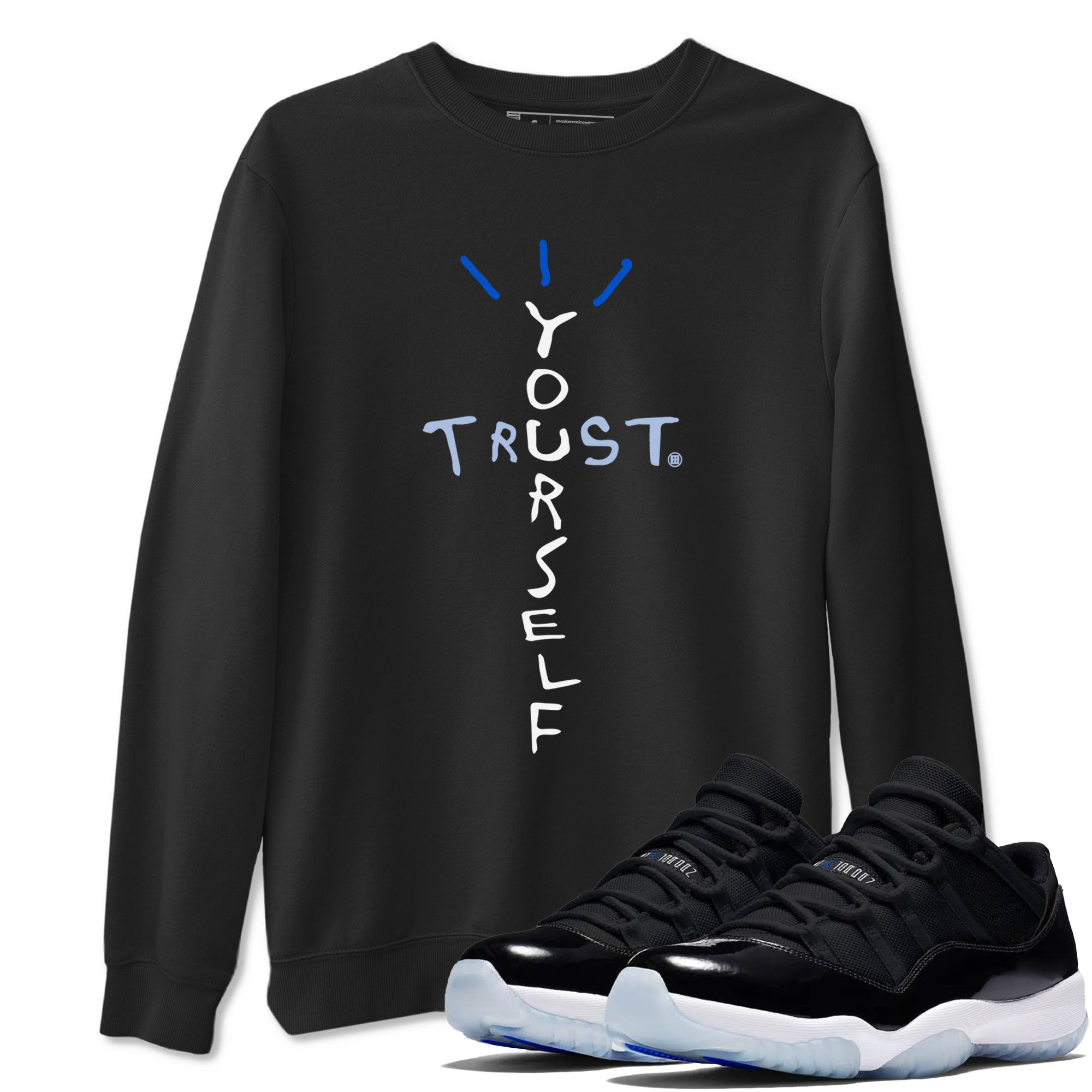 Trust Yourself snkmatch Tees - Air Jordan 11 Black and Varsity Royal