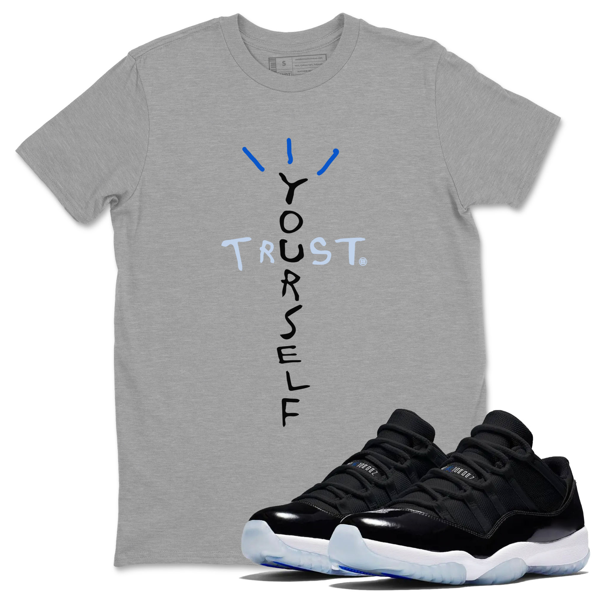 Trust Yourself snkmatch Tees - Air Jordan 11 Black and Varsity Royal