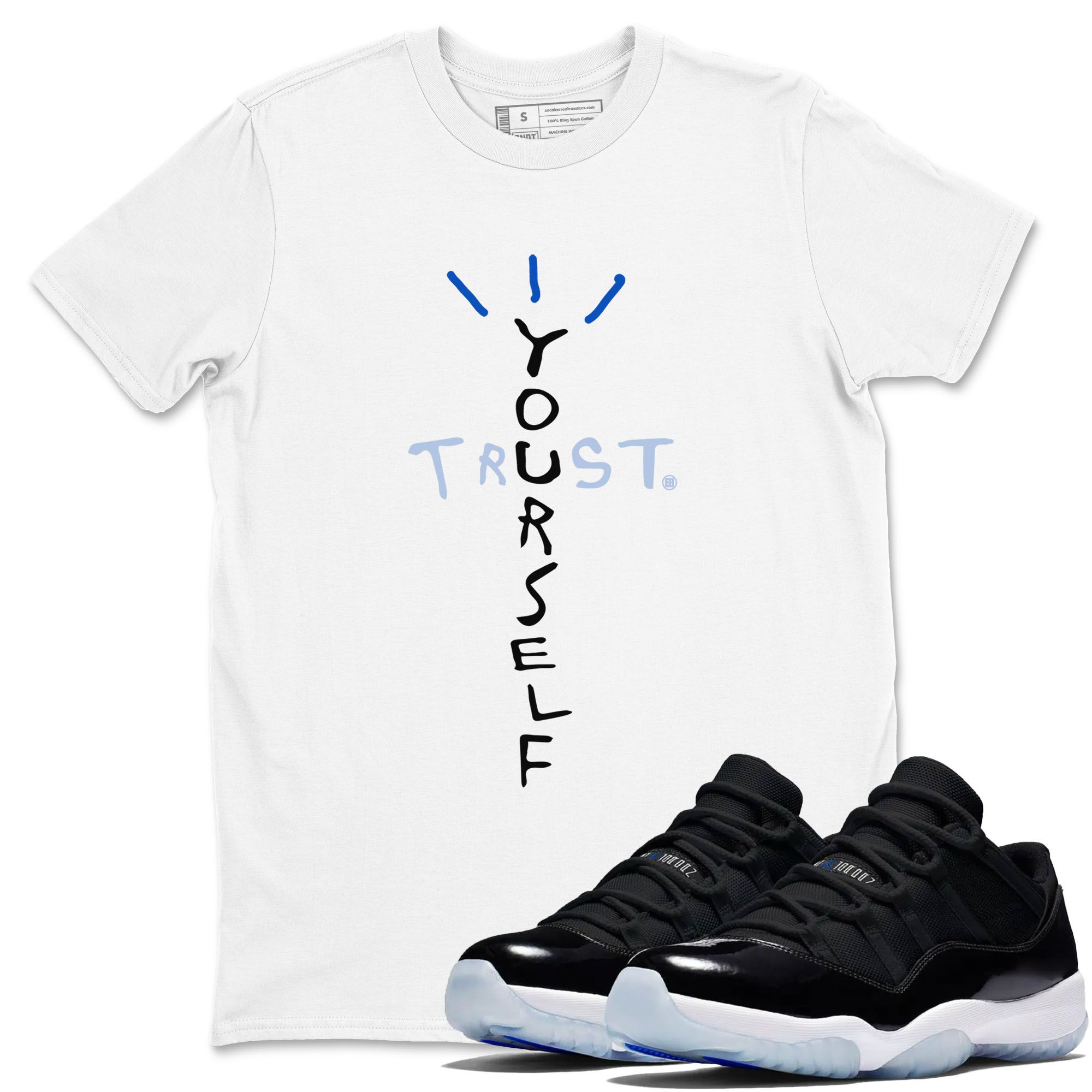 Trust Yourself snkmatch Tees - Air Jordan 11 Black and Varsity Royal