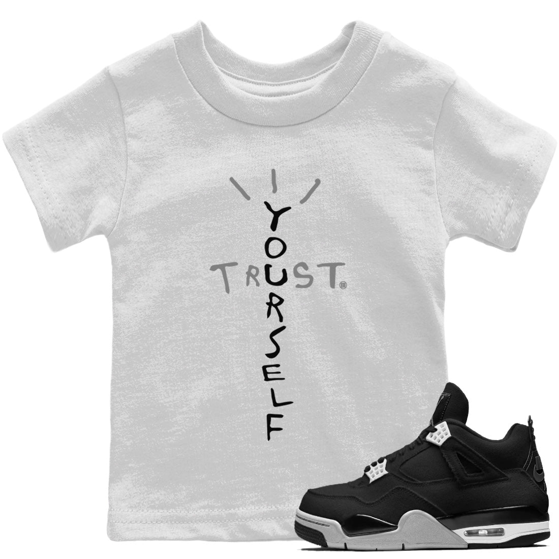 Trust Yourself Kids Tops - Air Jordan 4 Black Canvas