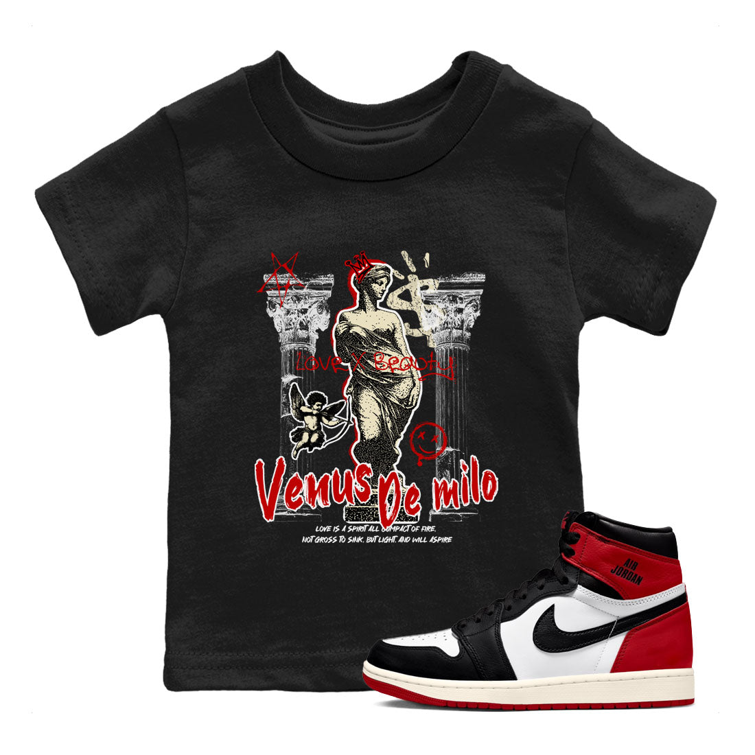 Venus De Milo snkmatch Tees Kids - Air Jordan 1 Black Toe Reimagined