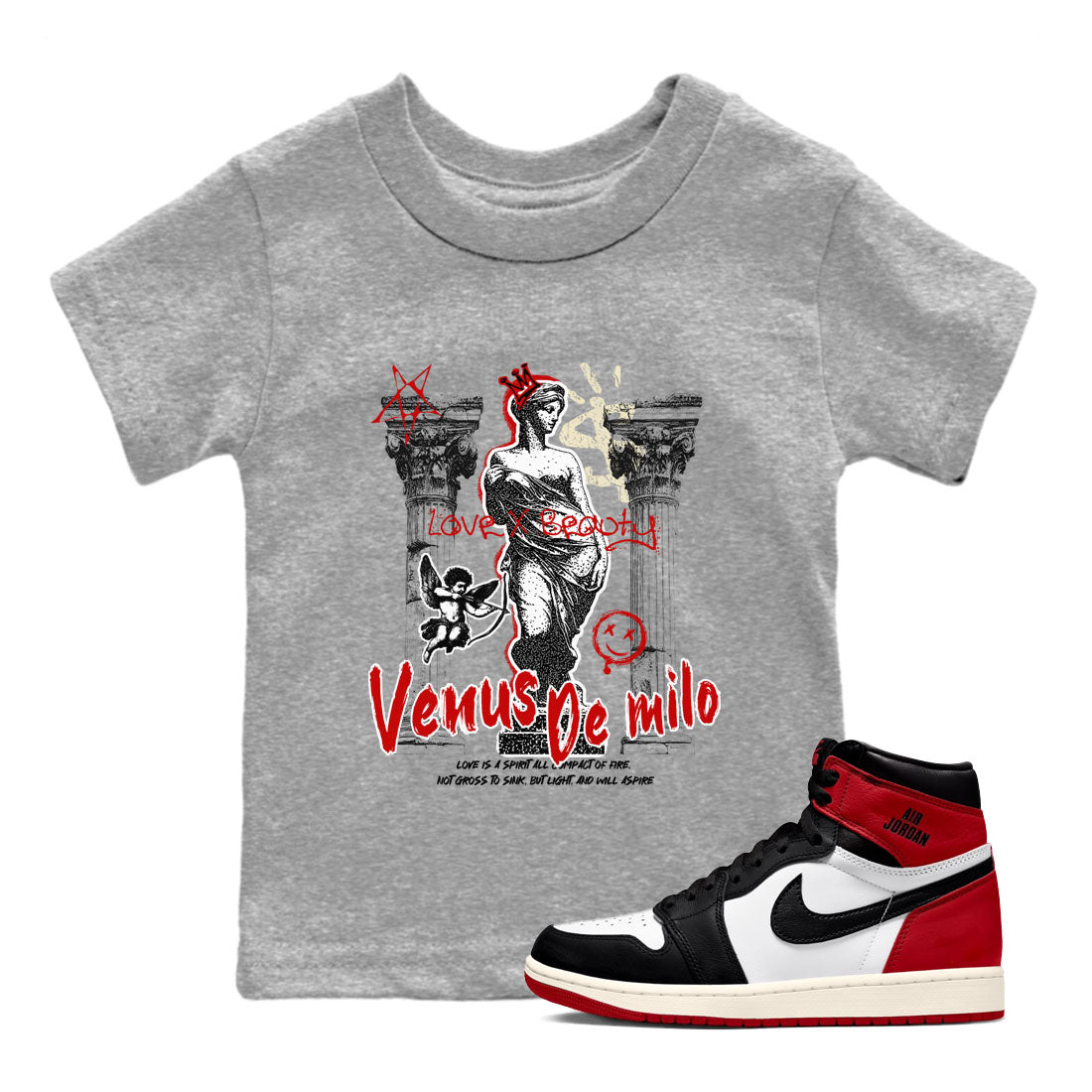 Venus De Milo snkmatch Tees Kids - Air Jordan 1 Black Toe Reimagined