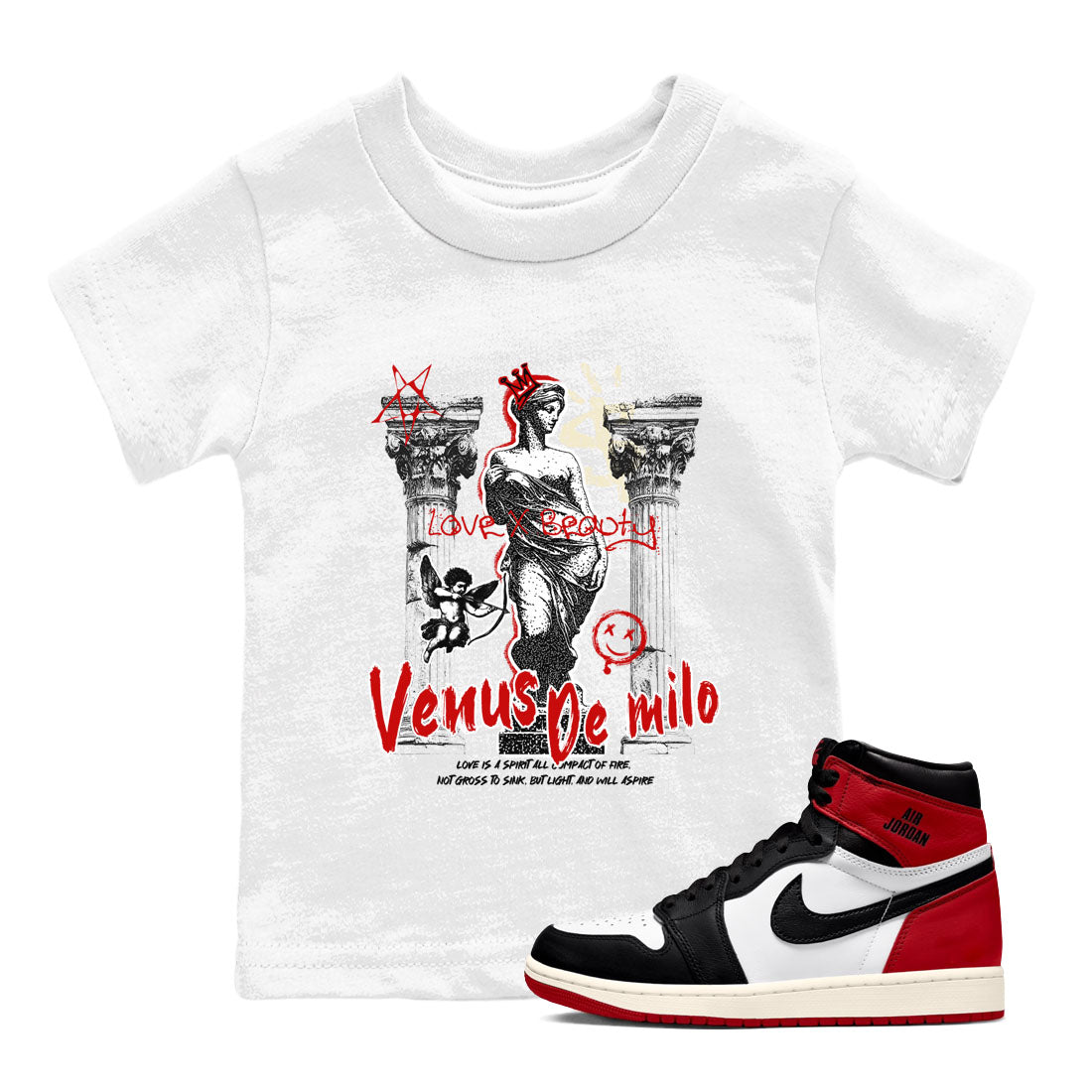 Venus De Milo snkmatch Tees Kids - Air Jordan 1 Black Toe Reimagined