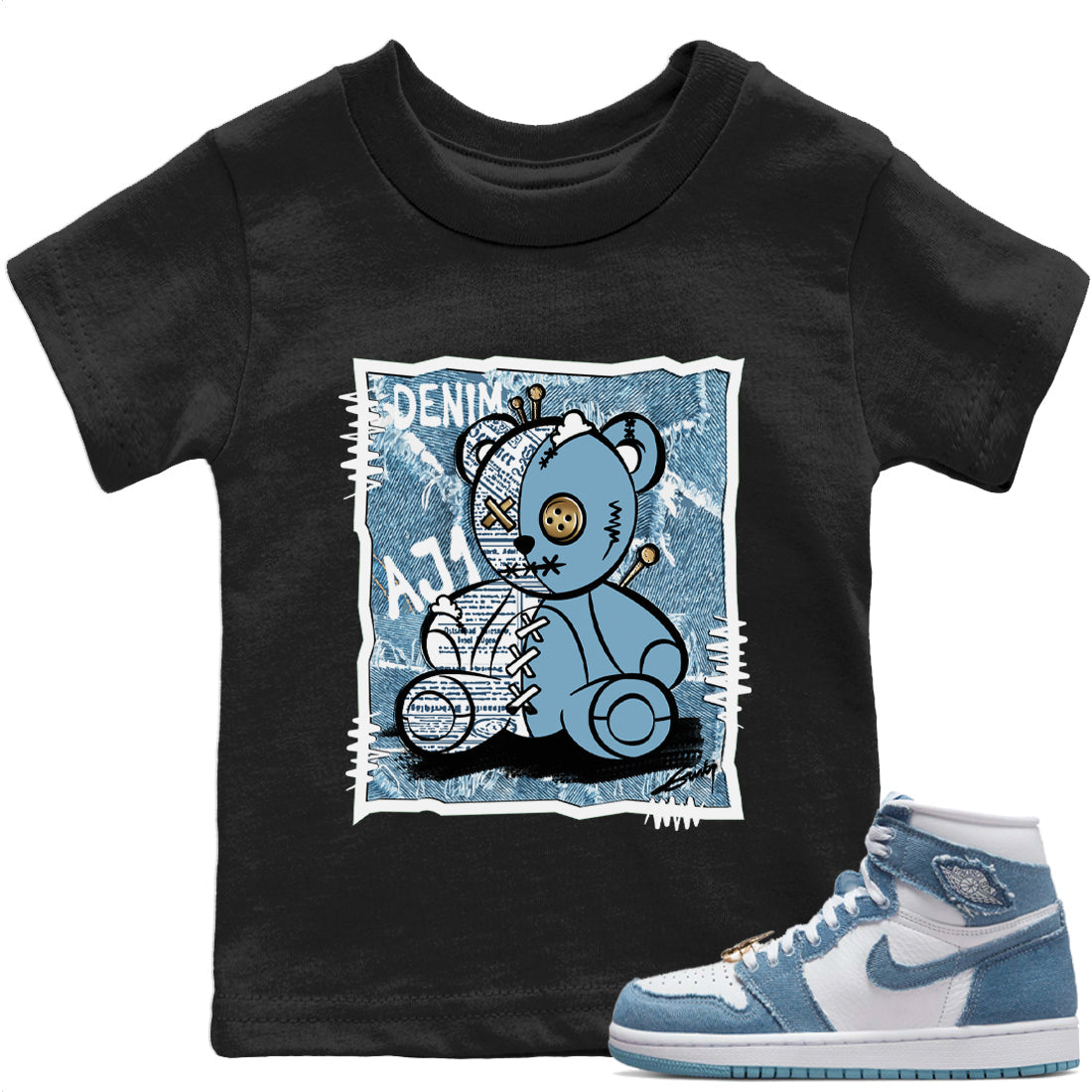 Vintage Bear Kids Tops - Air Jordan 1 Denim