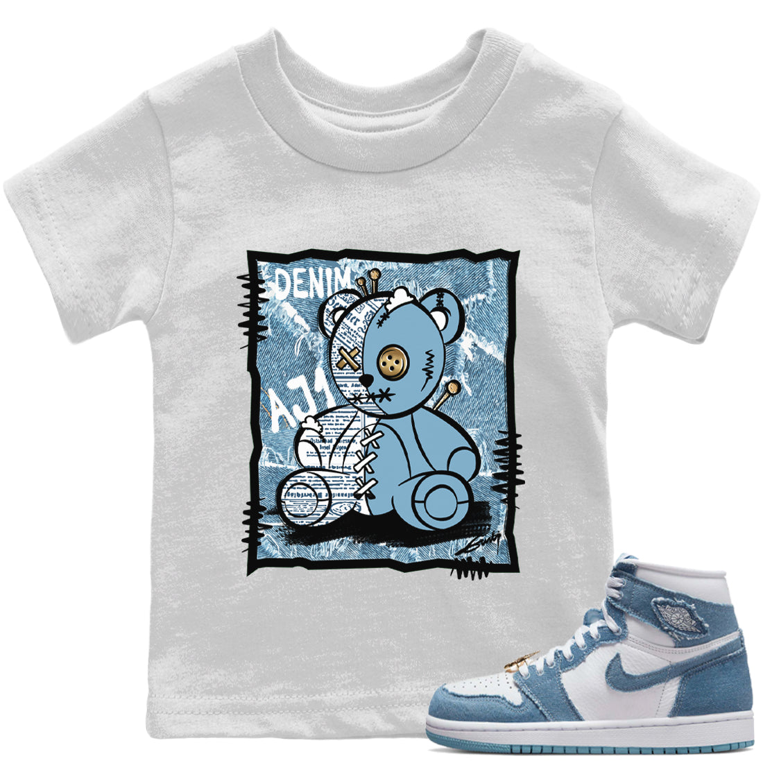 Vintage Bear Kids Tops - Air Jordan 1 Denim