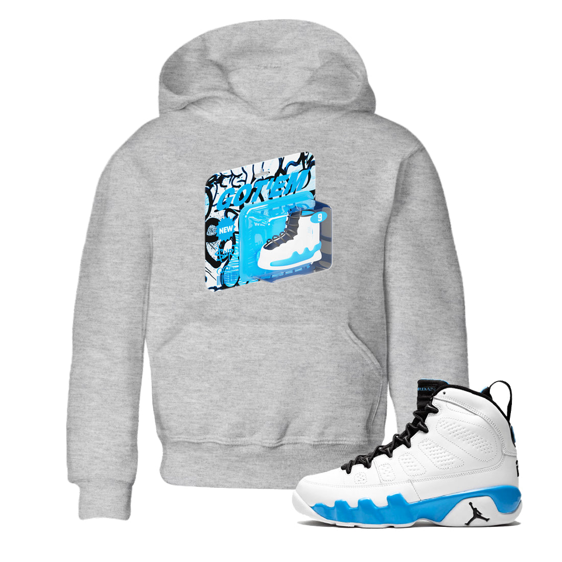 Vintage Toy Packaging snkmatch Tees Kids - Air Jordan 9 Powder Blue