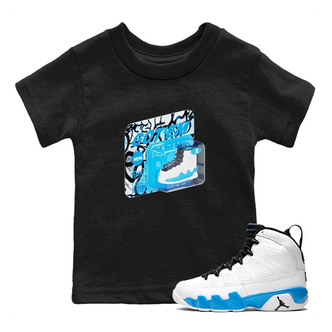 Vintage Toy Packaging snkmatch Tees Kids - Air Jordan 9 Powder Blue