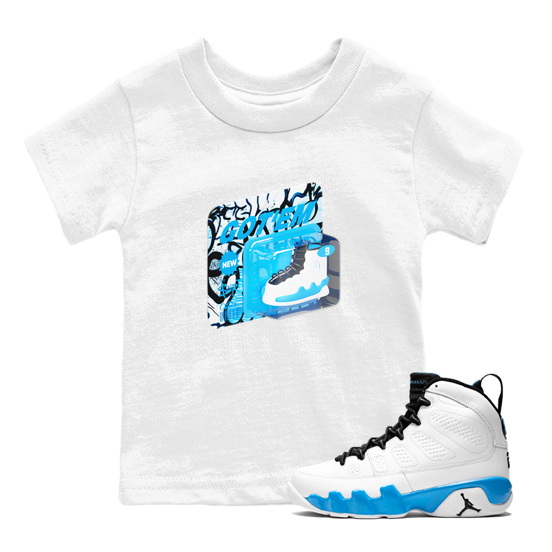 Vintage Toy Packaging snkmatch Tees Kids - Air Jordan 9 Powder Blue