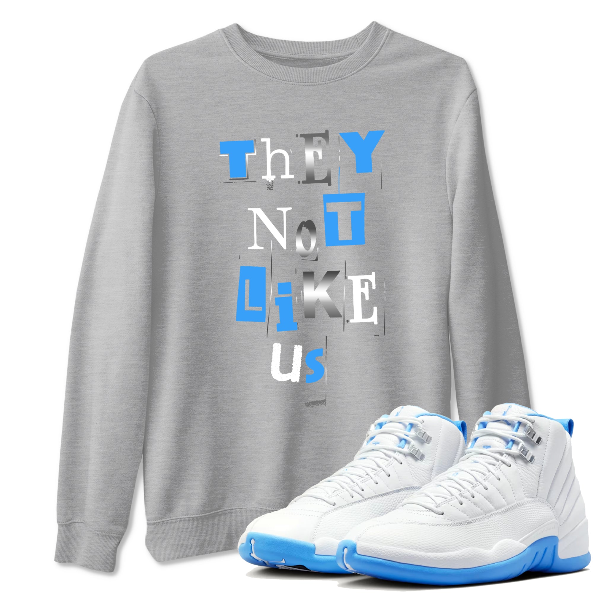 Vintage They Not Like Us snkmatch Tees - Air Jordan 12 White and University Blue