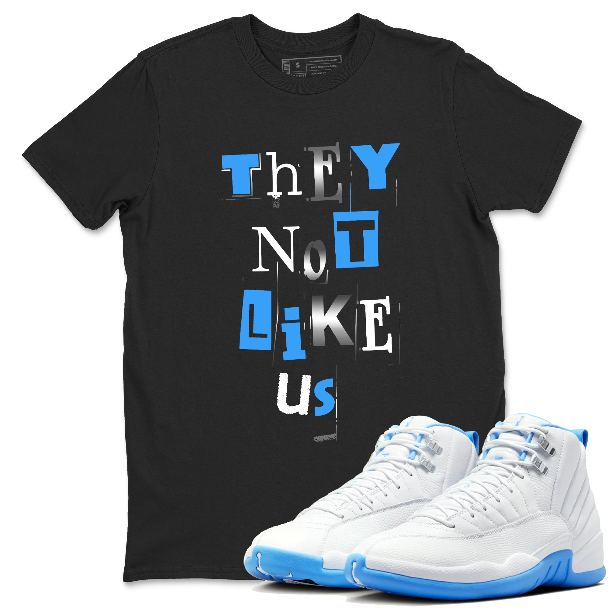 Vintage They Not Like Us snkmatch Tees - Air Jordan 12 White and University Blue