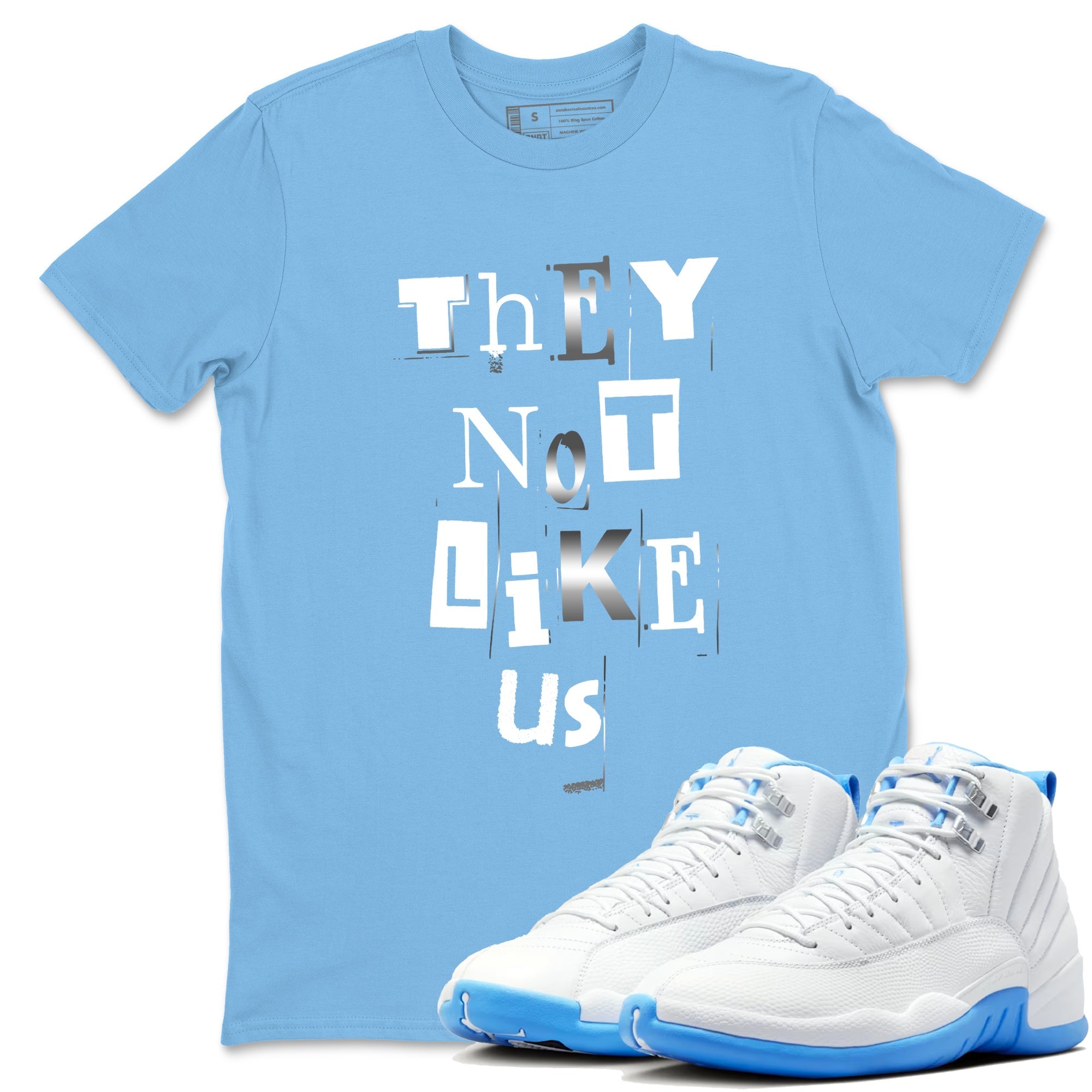 Vintage They Not Like Us snkmatch Tees - Air Jordan 12 White and University Blue