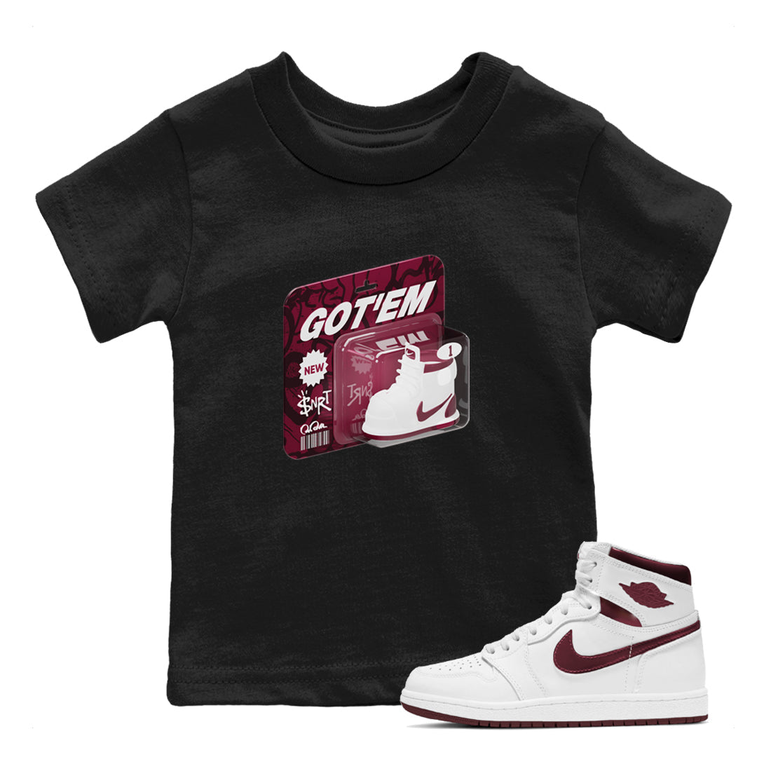 Vintage Toy Packaging snkmatch Tee Kids - Air Jordan 1 Metallic Burgundy
