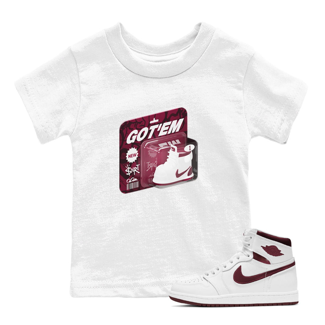 Vintage Toy Packaging snkmatch Tee Kids - Air Jordan 1 Metallic Burgundy