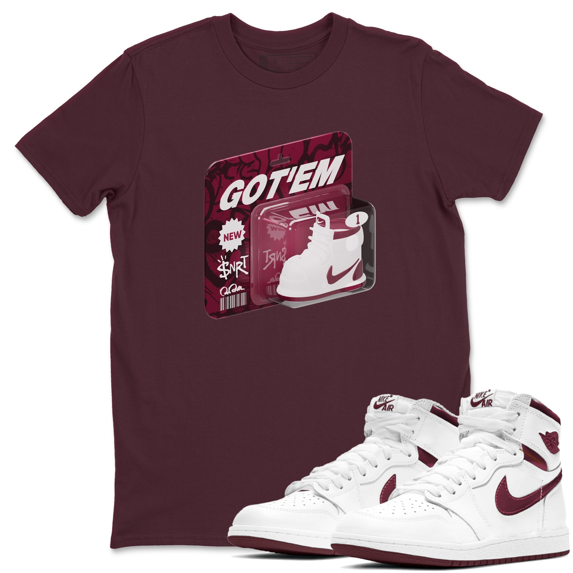 Vintage Toy Packaging snkmatch Tee - Air Jordan 1 Metallic Burgundy