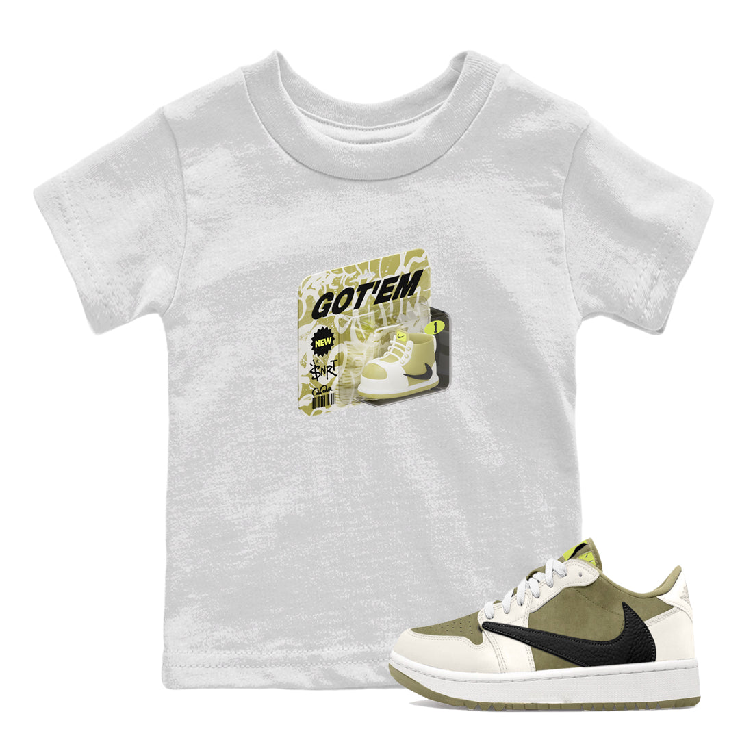 Vintage Toy Packaging snkmatch Tee Kids - Air Jordan 1 Travis Scott Golf Olive