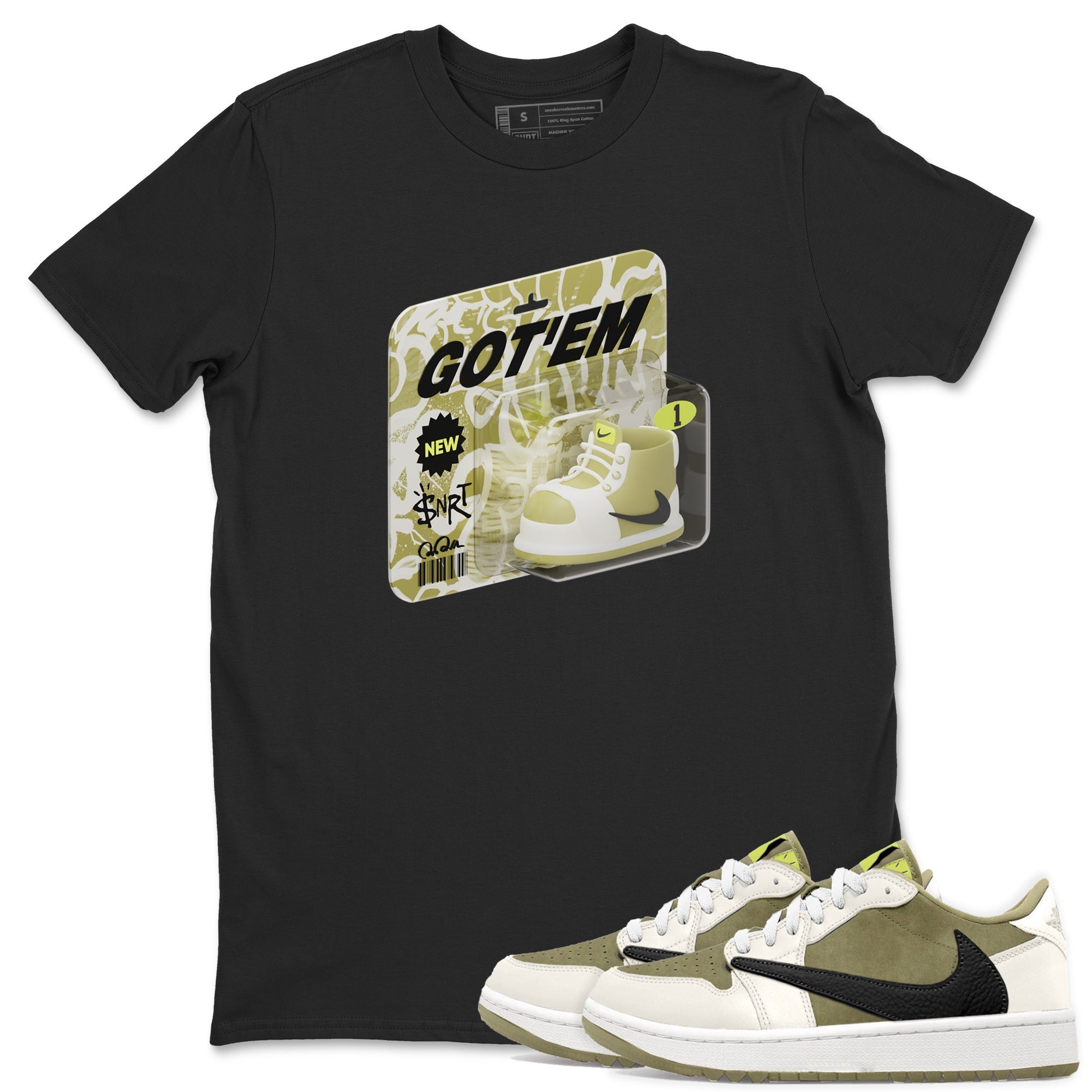 Vintage Toy Packaging snkmatch Tee - Air Jordan 1 Travis Scott Golf Olive