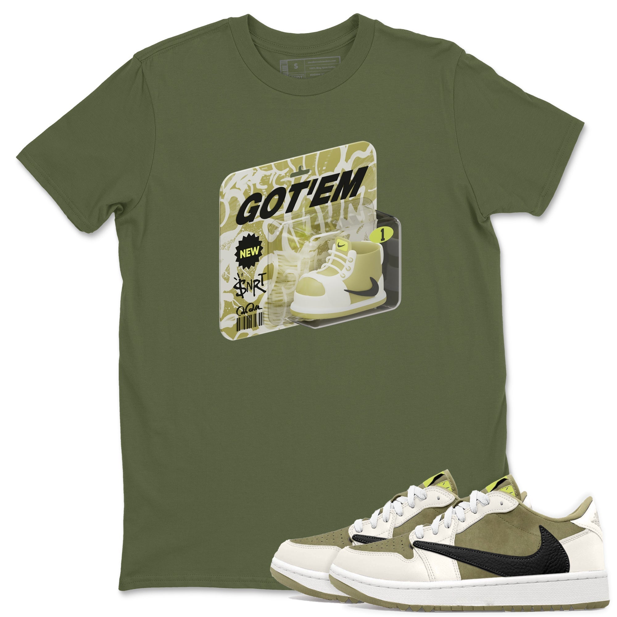 Vintage Toy Packaging snkmatch Tee - Air Jordan 1 Travis Scott Golf Olive