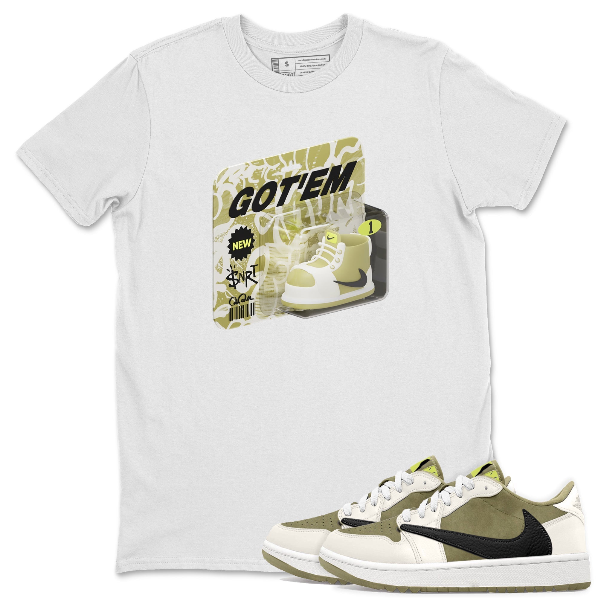Vintage Toy Packaging snkmatch Tee - Air Jordan 1 Travis Scott Golf Olive