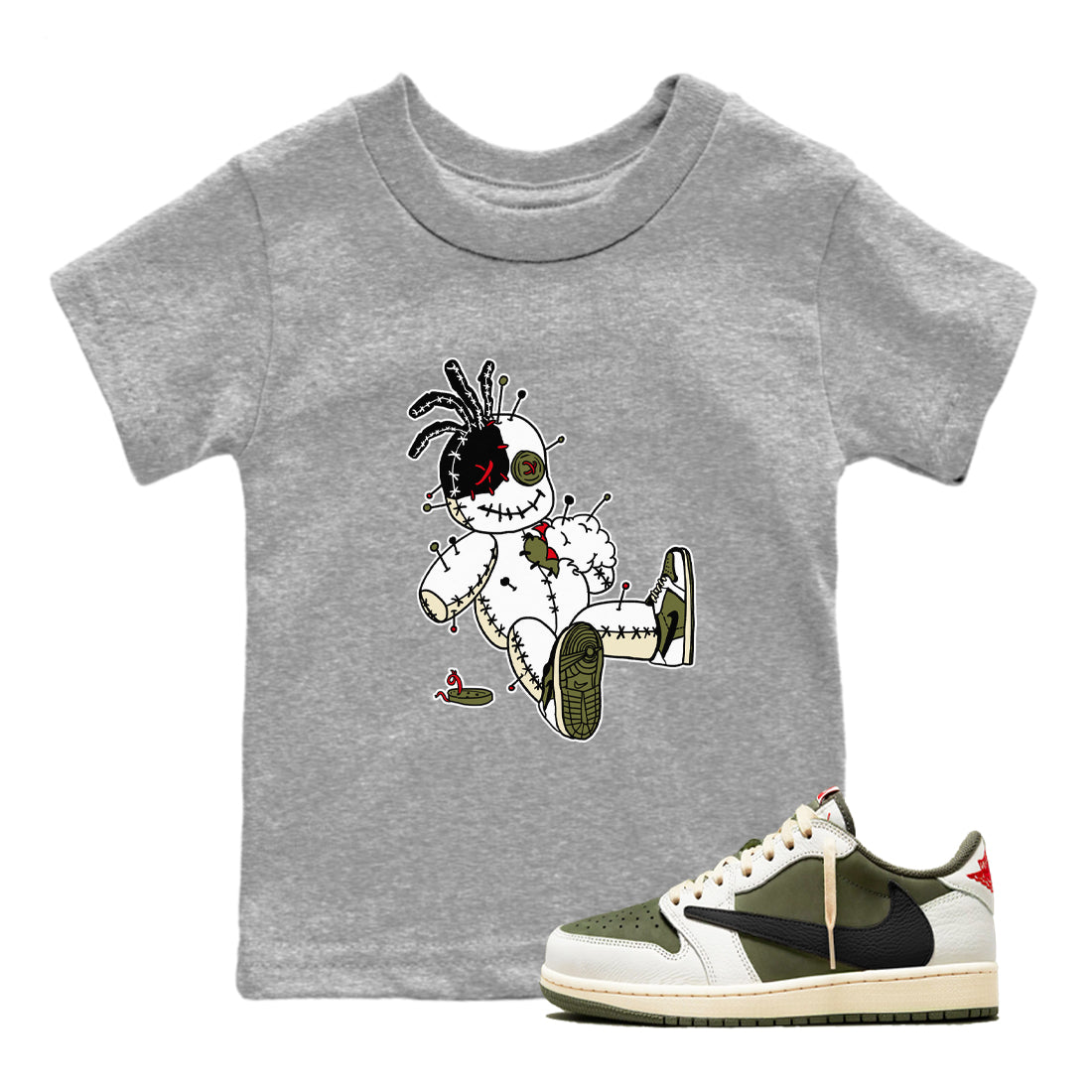 Voodoo Doll snkmatch Tees Kids - Air Jordan 1 Travis Scott Medium Olive