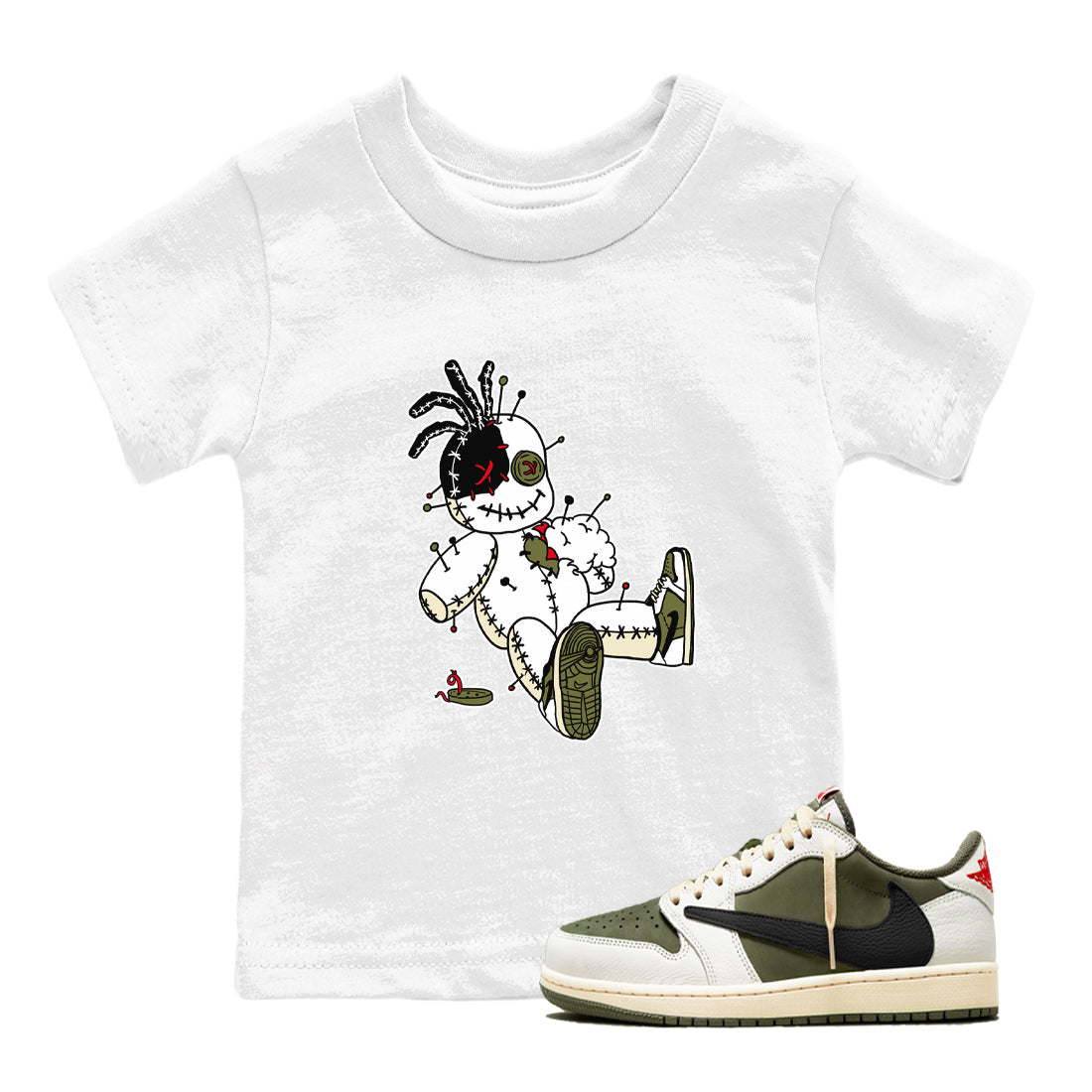 Voodoo Doll snkmatch Tees Kids - Air Jordan 1 Travis Scott Medium Olive