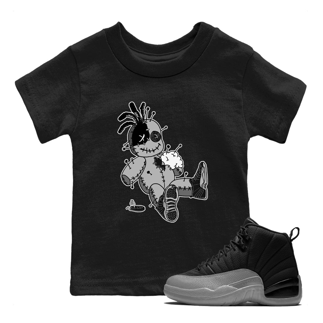 Voodoo Doll snkmatch Tees Kids - Air Jordan 12 Black Wolf Grey
