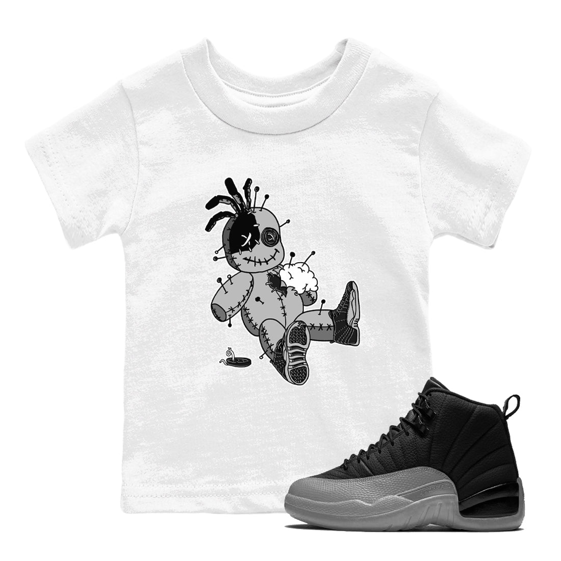 Voodoo Doll snkmatch Tees Kids - Air Jordan 12 Black Wolf Grey