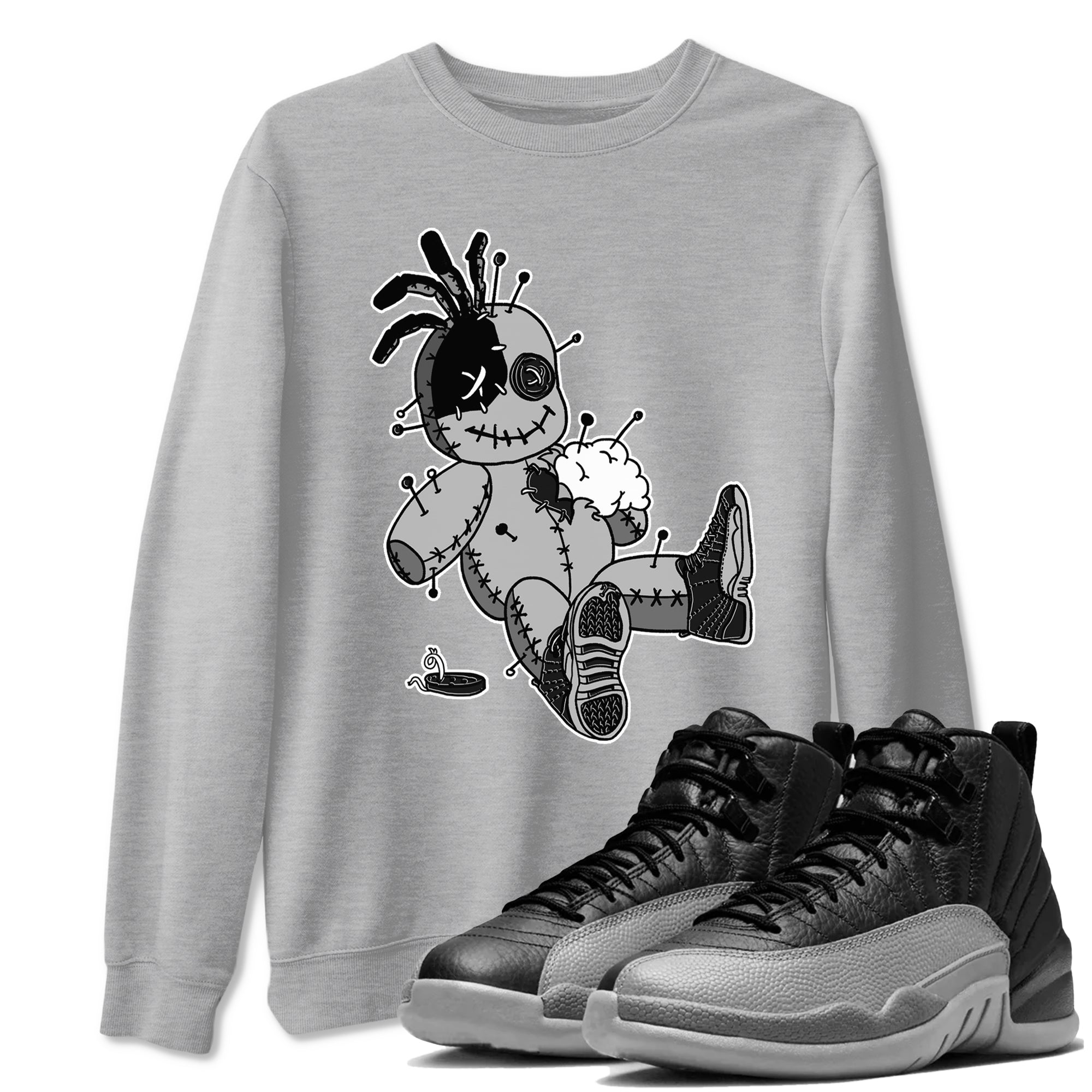 Voodoo Doll snkmatch Tees - Air Jordan 12 Black Wolf Grey