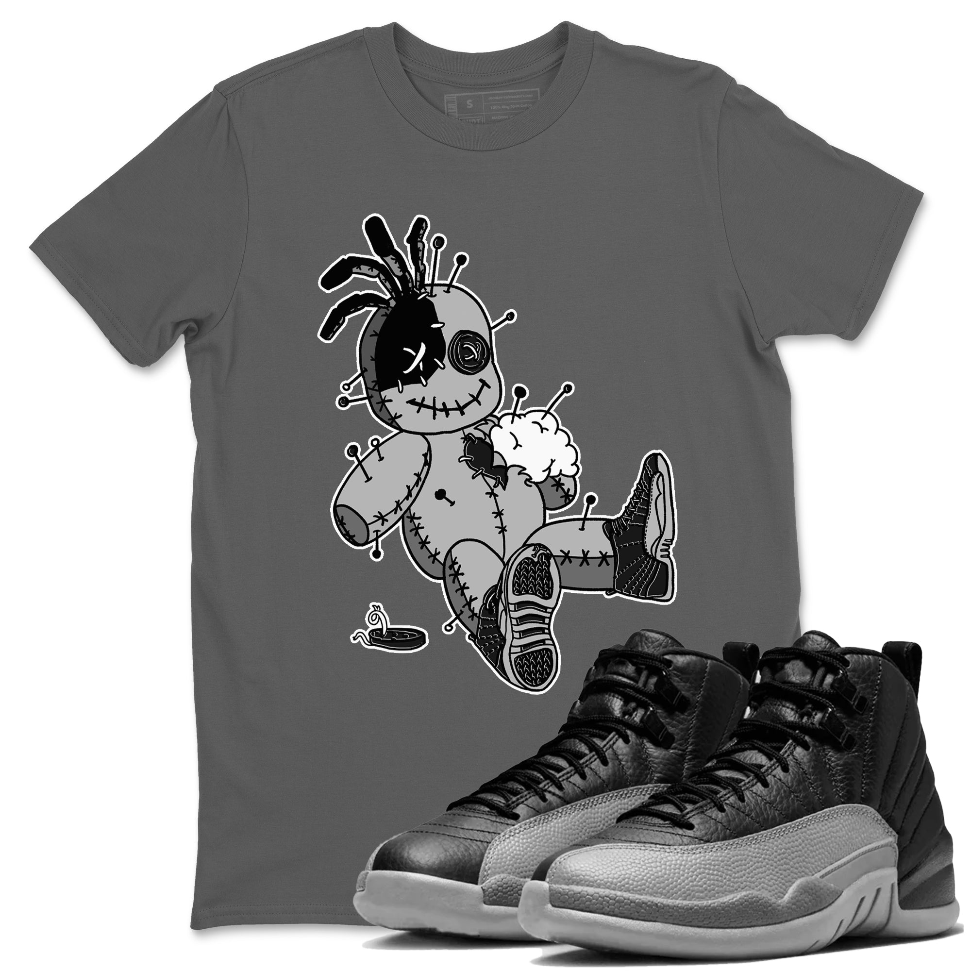 Voodoo Doll snkmatch Tees - Air Jordan 12 Black Wolf Grey