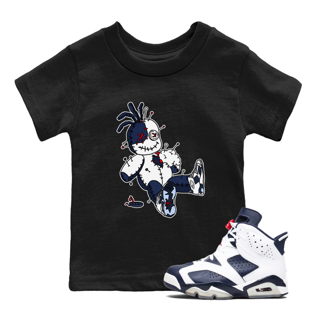 Voodoo Doll snkmatch Tees Kids - Air Jordan 6 White And Midnight Navy