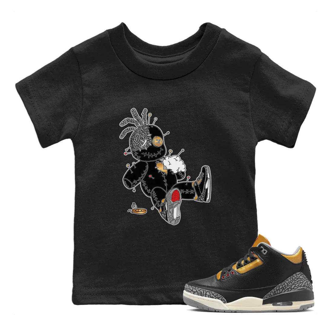 Voodoo Doll Kids Tops - Air Jordan 3 Black Gold