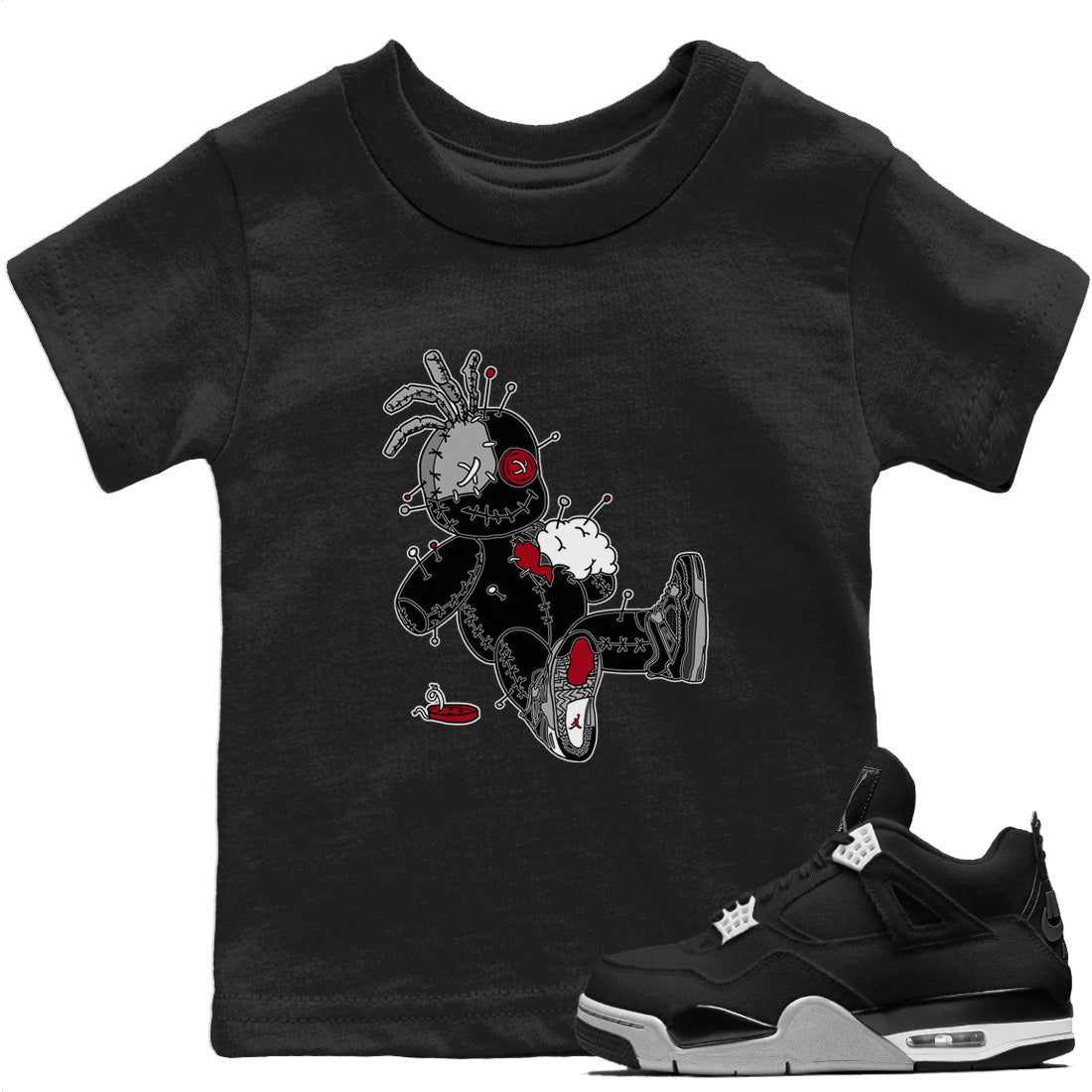 Voodoo Doll Kids Tops - Air Jordan 4 Black Canvas