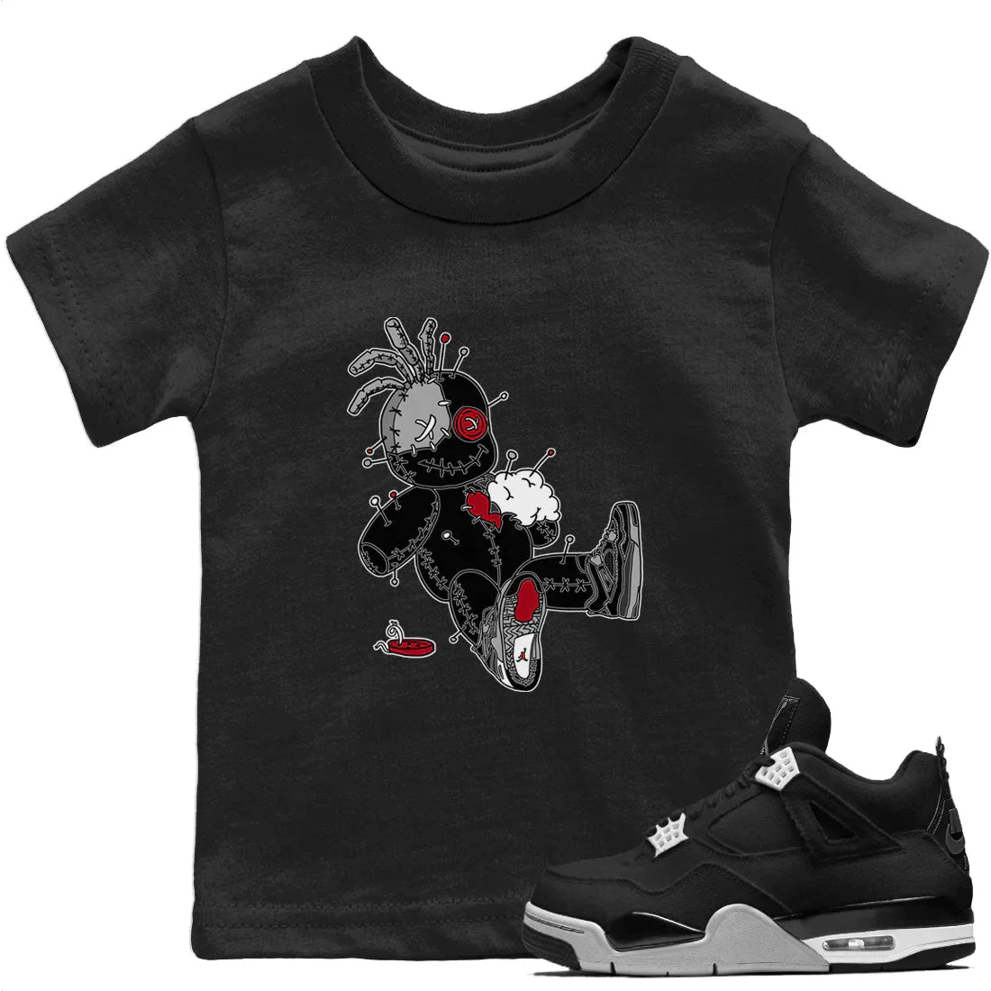 Voodoo Doll Kids Tops - Air Jordan 4 Black Canvas