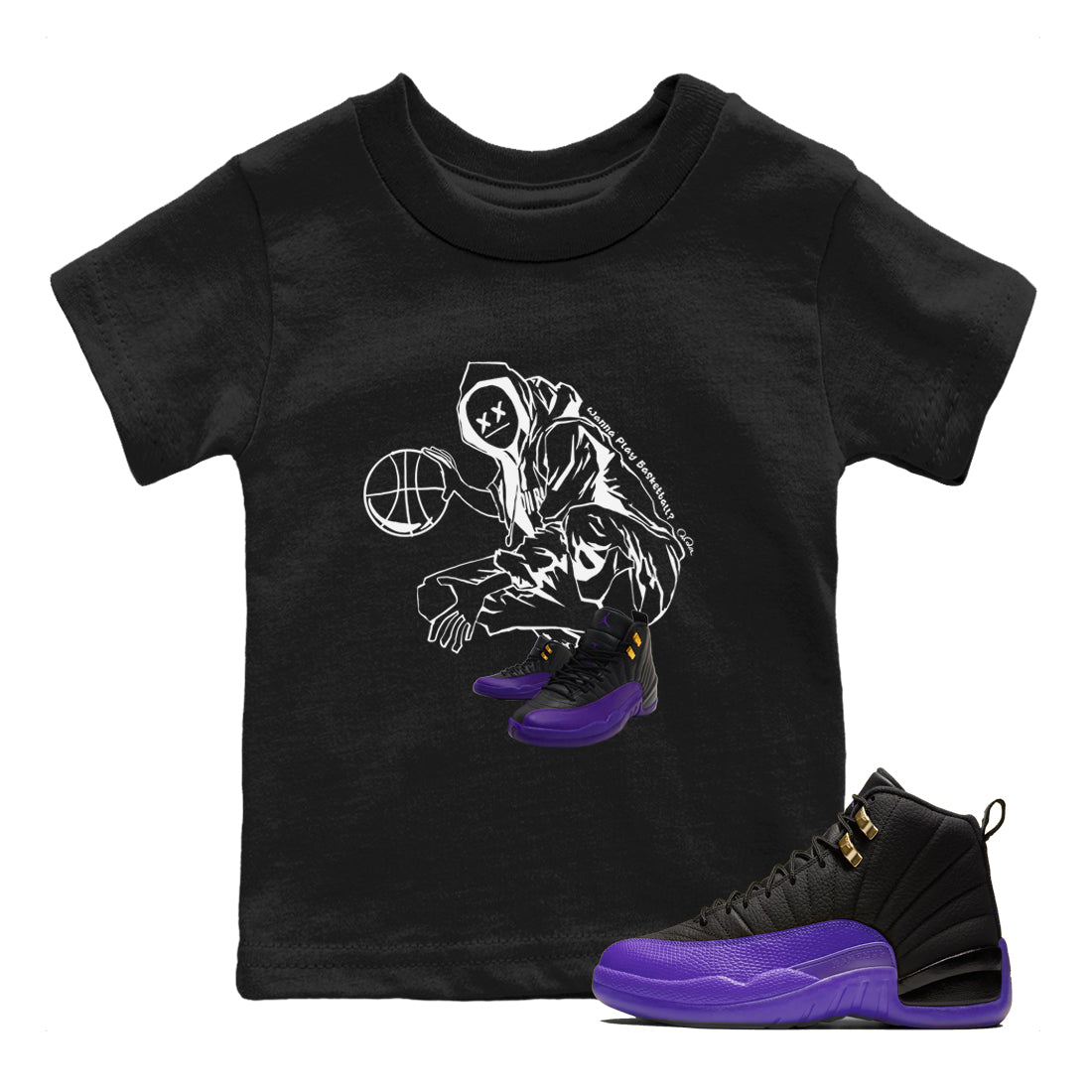 Wanna Play Basketball snkmatch Tee Kids - Air Jordan 12 Field Purple