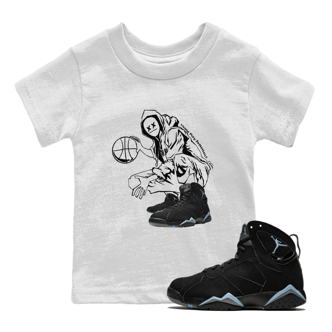 Wanna Play Basketball snkmatch Tee Kids - Air Jordan 7 Chambray