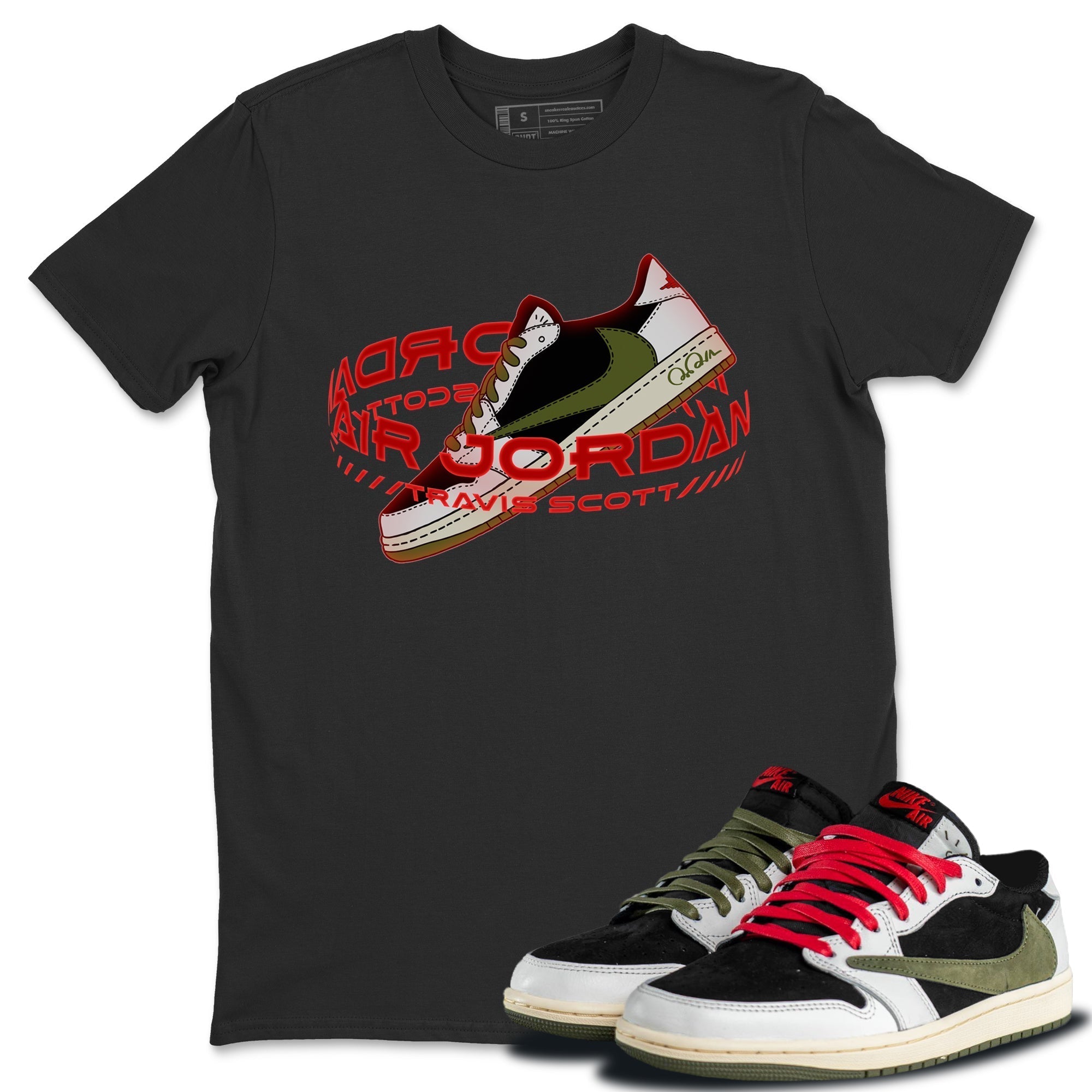 Warping Space Unisex Tops - Air Jordan 1 Travis Scott Olive