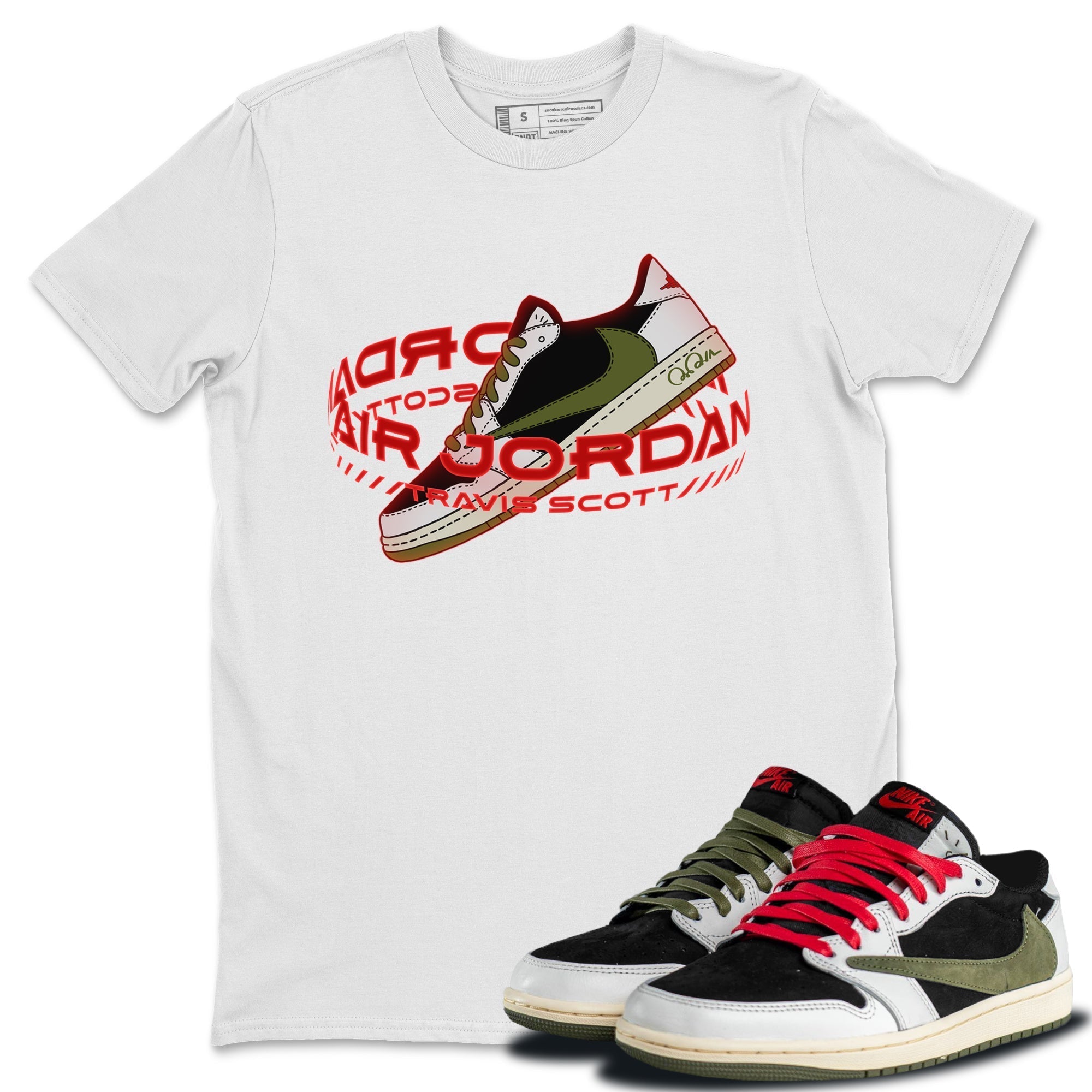 Warping Space Unisex Tops - Air Jordan 1 Travis Scott Olive