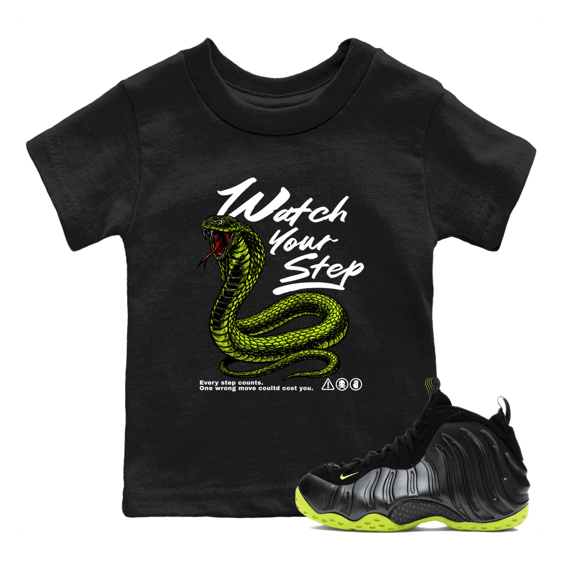 Watch Your Step snkmatch Tees Kids - Air Foamposite One Black Volt
