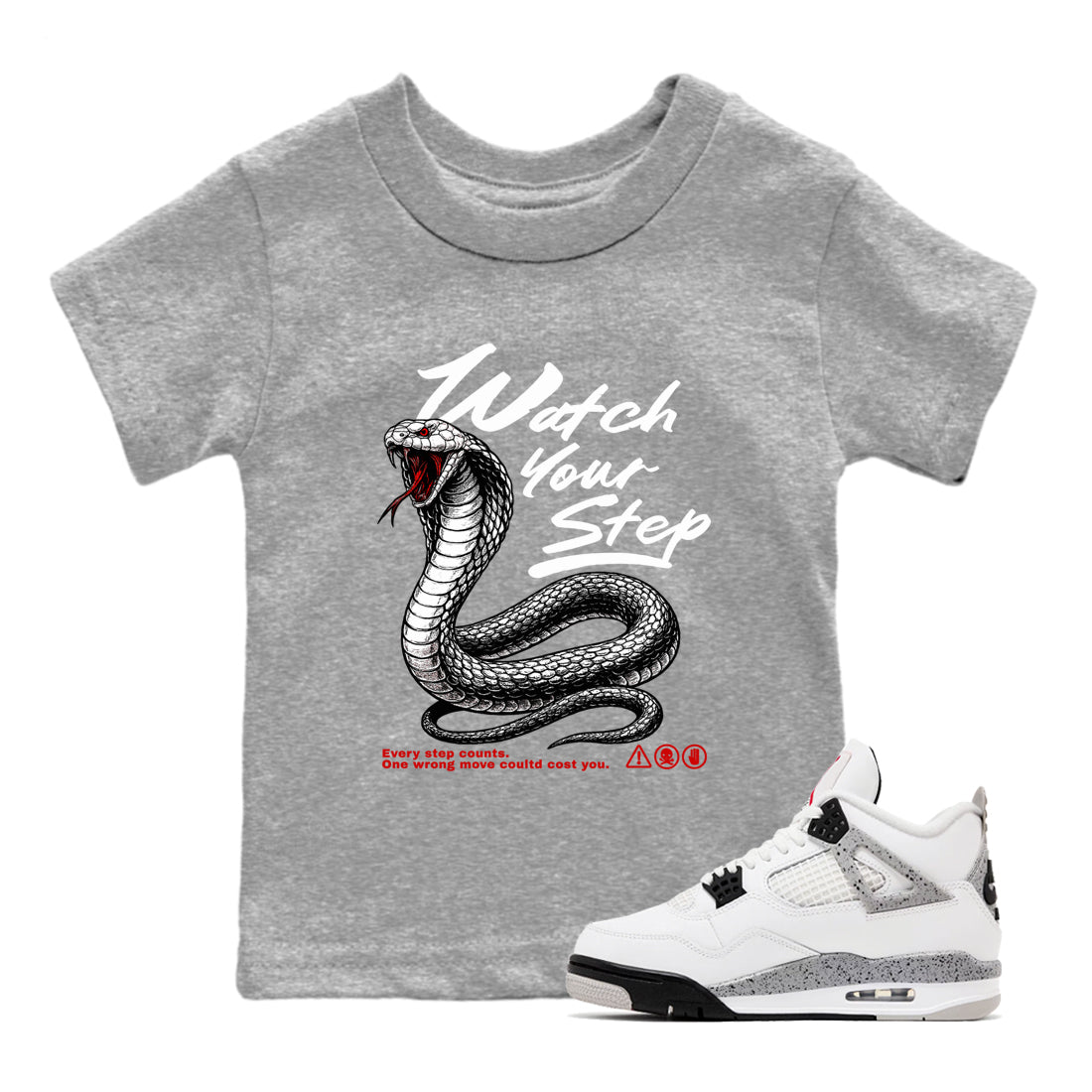 Watch Your Step snkmatch Tees Kids - Air Jordan 4 White Cement