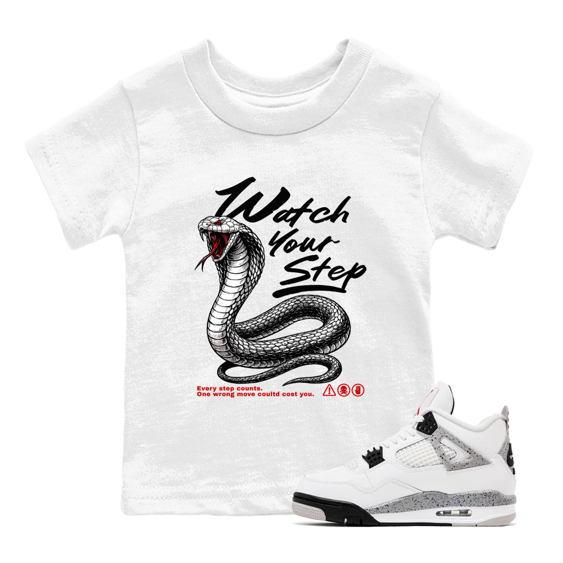 Watch Your Step snkmatch Tees Kids - Air Jordan 4 White Cement