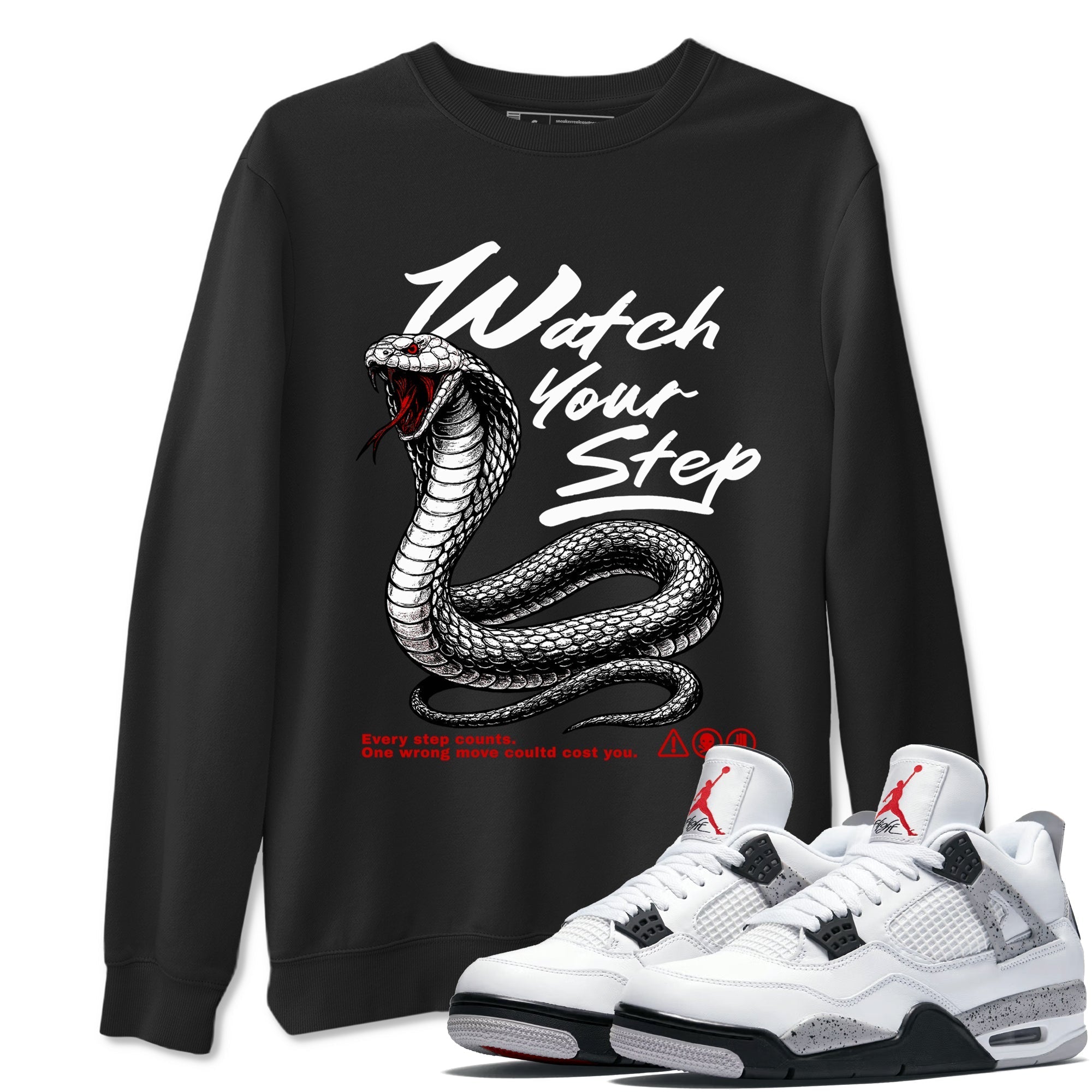 Watch Your Step snkmatch Tees - Air Jordan 4 White Cement