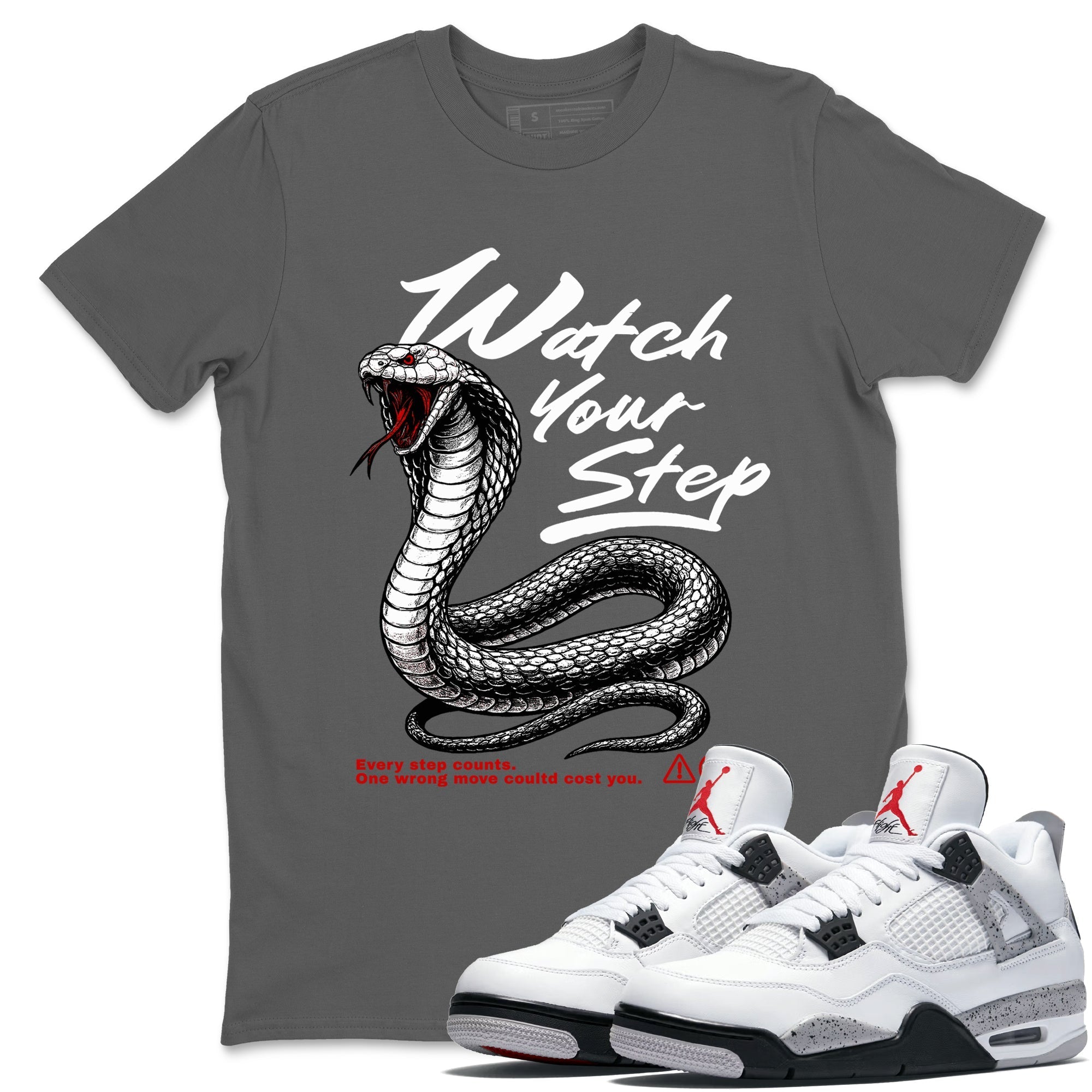 Watch Your Step snkmatch Tees - Air Jordan 4 White Cement