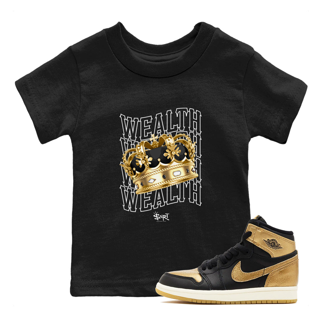 Wealth snkmatch Tees Kids - Air Jordan 1 Black Metallic Gold